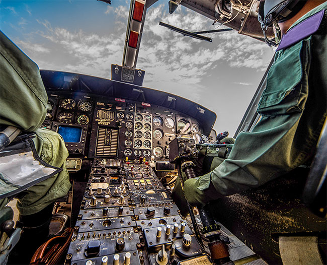 Interior of a military aircraft cockpit