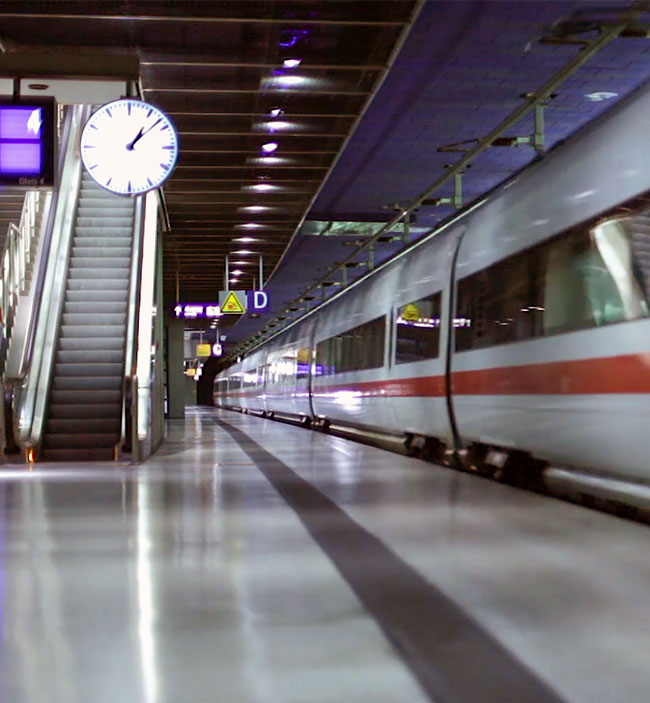 A subway train in an underground station